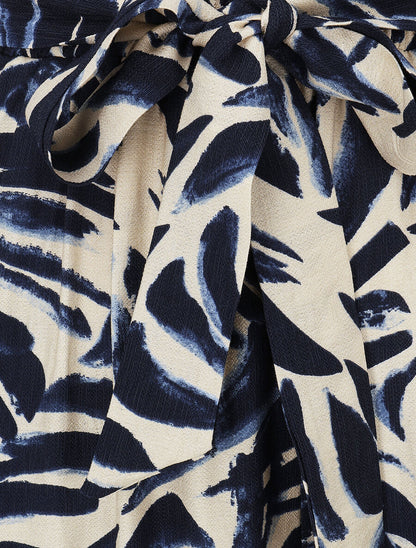 Pantalon imprimé abstrait à taille haute élastiquée - Marine - 3