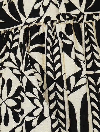 Pantalon imprimé ikat à taille haute élastiquée - Noir - 3