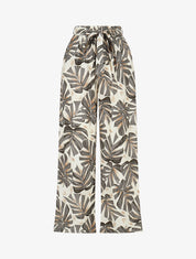 Pantalon imprimé feuilles à taille haute élastiquée - Gris - 4