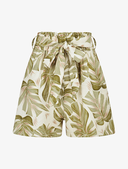 Short paper bag imprimé feuille tropicales - Kaki - 4