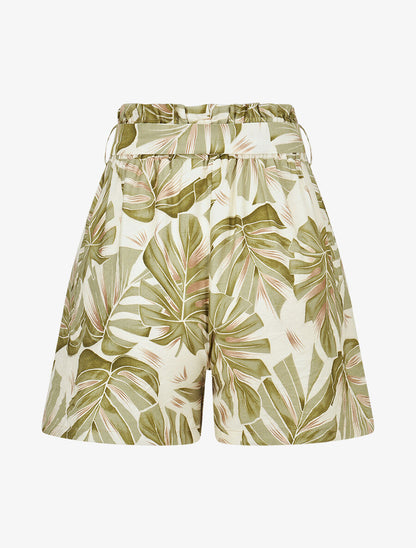 Short paper bag imprimé feuille tropicales - Kaki - 2