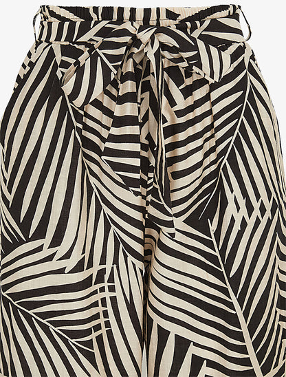 Pantalon imprimé tropical à taille haute élastiquée - Noir - 3