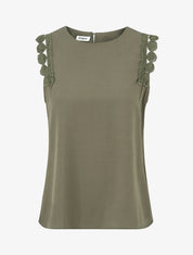 Top droit uni sans manches à dentelle - Kaki - 4