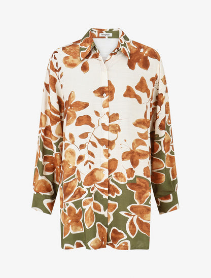 Chemise ample manches longues imprimé floral - Marron - 1