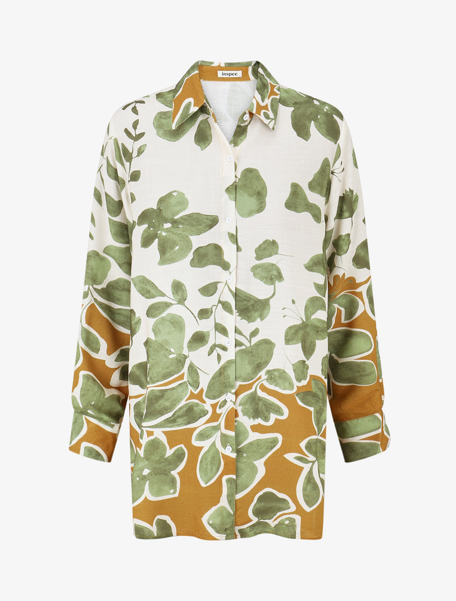 Chemise ample manches longues imprimé floral - Vert - 1