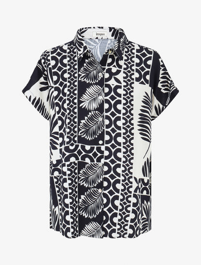 Chemise ample manches courtes imprimé tropical - Marine - 1