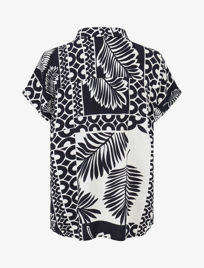 Chemise ample manches courtes imprimé tropical - Marine - 2