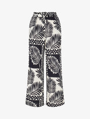 Pantalon droit taille haute imprimé tropical - Marine - 1