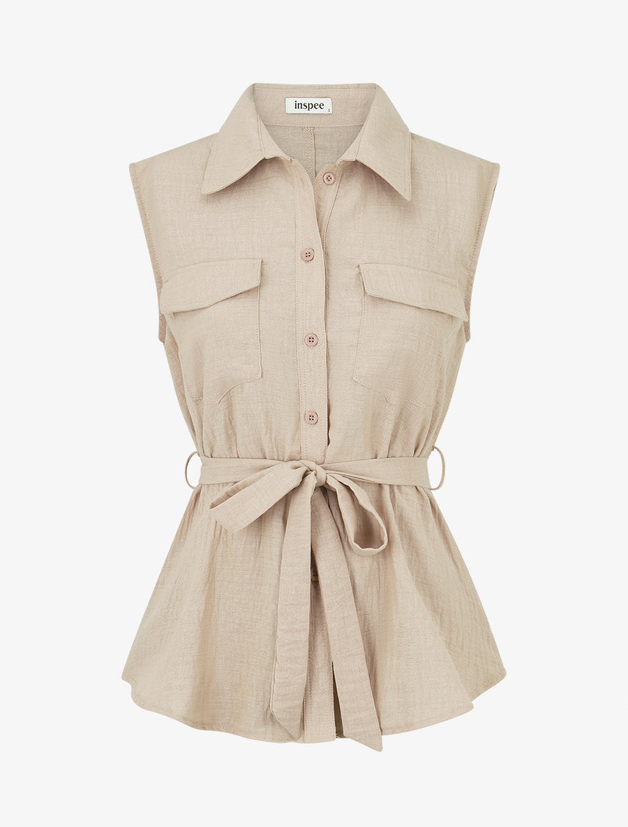 Top sans manches à nouer - Beige - 1