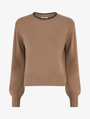 Pull droit à col rond brodé - Taupe - 1