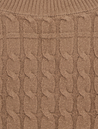 Pull droit à col rond en maille tressée - Taupe - 3