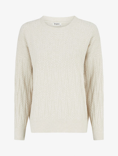 Pull en maille tressée coupe droite - Écru - 1