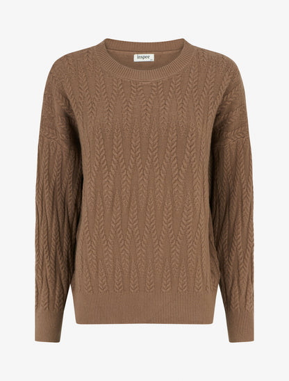 Pull en maille tressée coupe droite - Taupe - 1