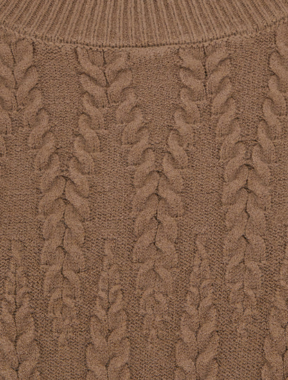 Pull en maille tressée coupe droite - Taupe - 3