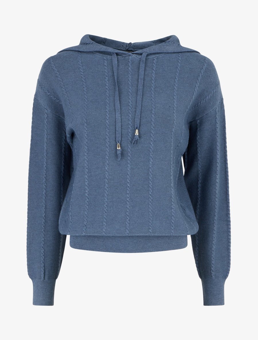 Pull à capuche effet tressé coupe droite - Bleu charrette - 1