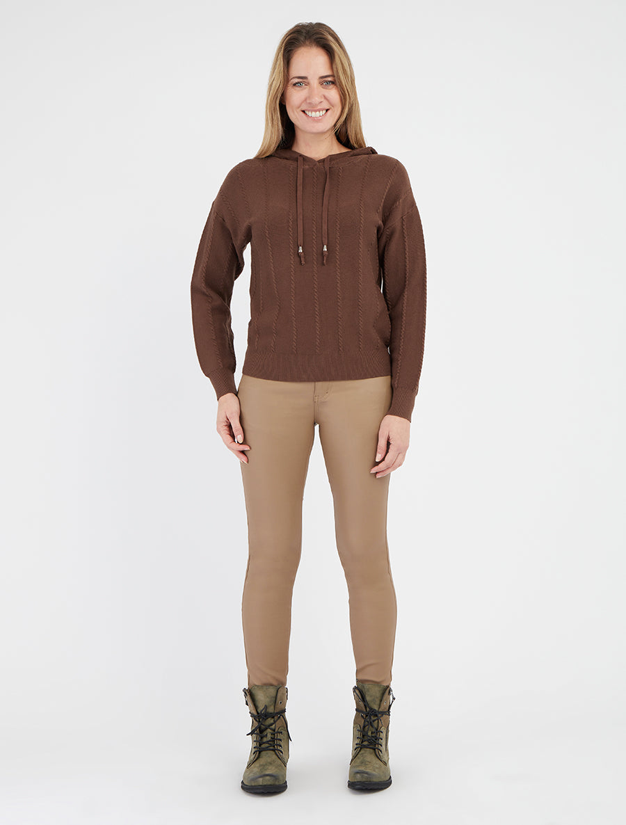 Kapuzenpullover mit Flechtoptik, gerade geschnitten - Braun