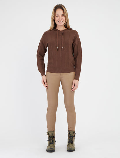 Kapuzenpullover mit Flechtoptik, gerade geschnitten - Braun