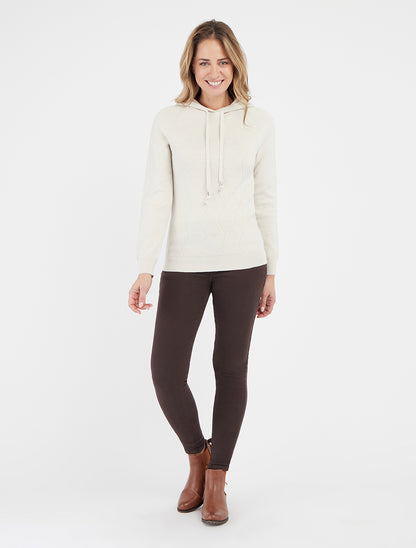 Zickzack-Strickkapuzenpullover - Ecru