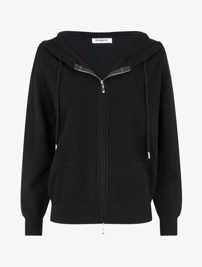 Sweat à capuche en maille - Noir - 1