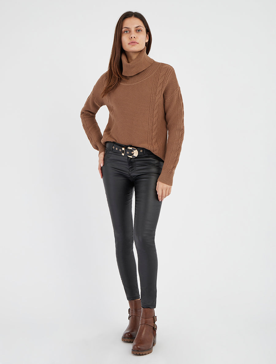 Pull droit à col roulé - Camel - 8