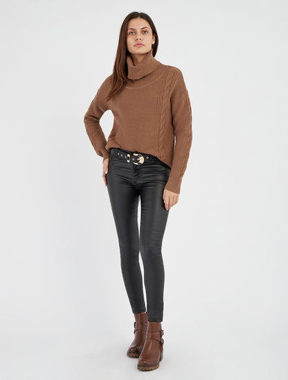 Pull droit à col roulé - Camel - 8