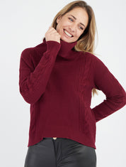 Gerader Rollkragenpullover - Weinrot