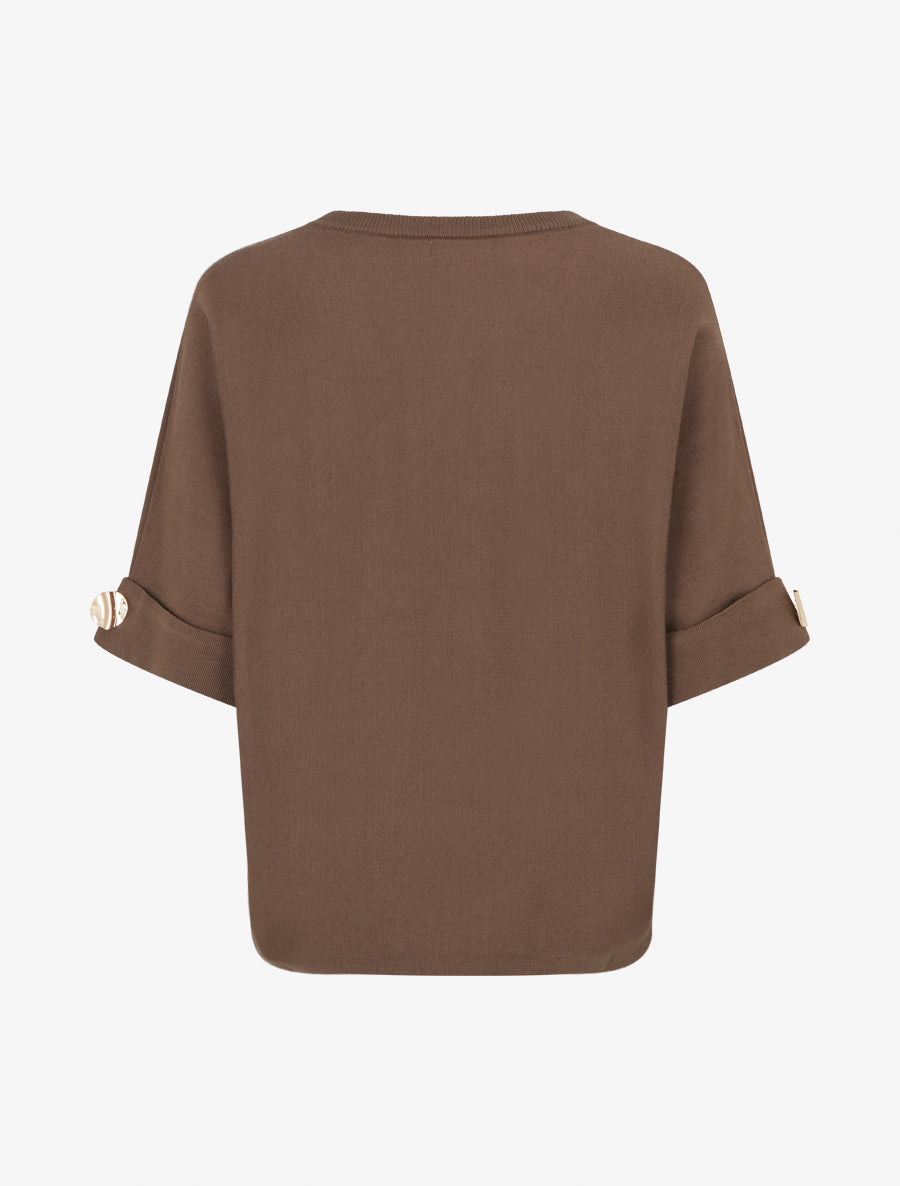 Pull à manches courtes à empiècement bijoux - Marron - 2