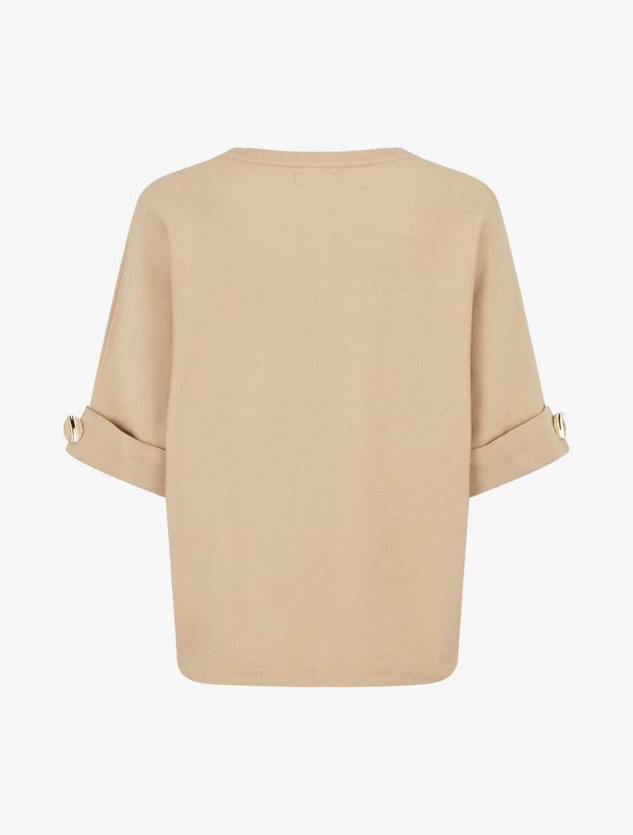 Pull à manches courtes à empiècement bijoux - Beige - 2
