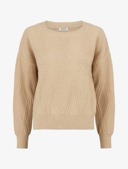 Pull uni en maille texturée - Taupe - 1