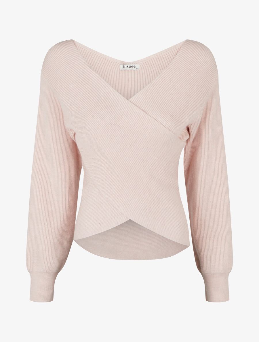 Rippenpullover mit Wickelausschnitt - Rose