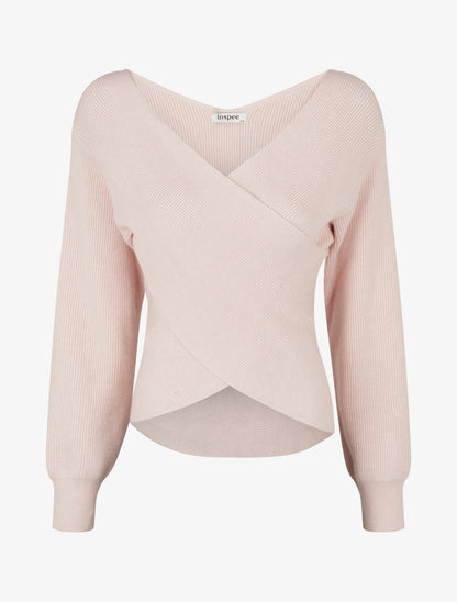Rippenpullover mit Wickelausschnitt - Rose