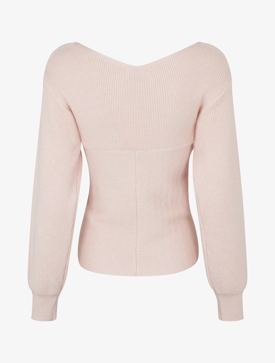 Rippenpullover mit Wickelausschnitt - Rose
