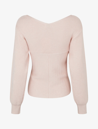 Rippenpullover mit Wickelausschnitt - Rose