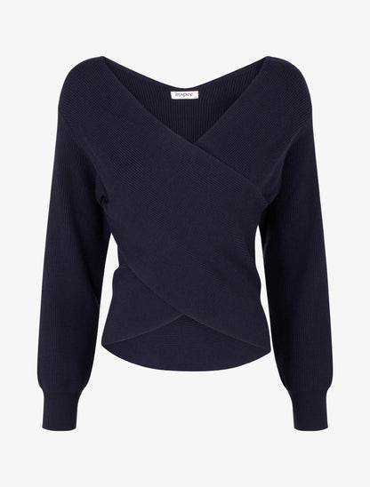 Rippenpullover mit Wickelausschnitt - Marine