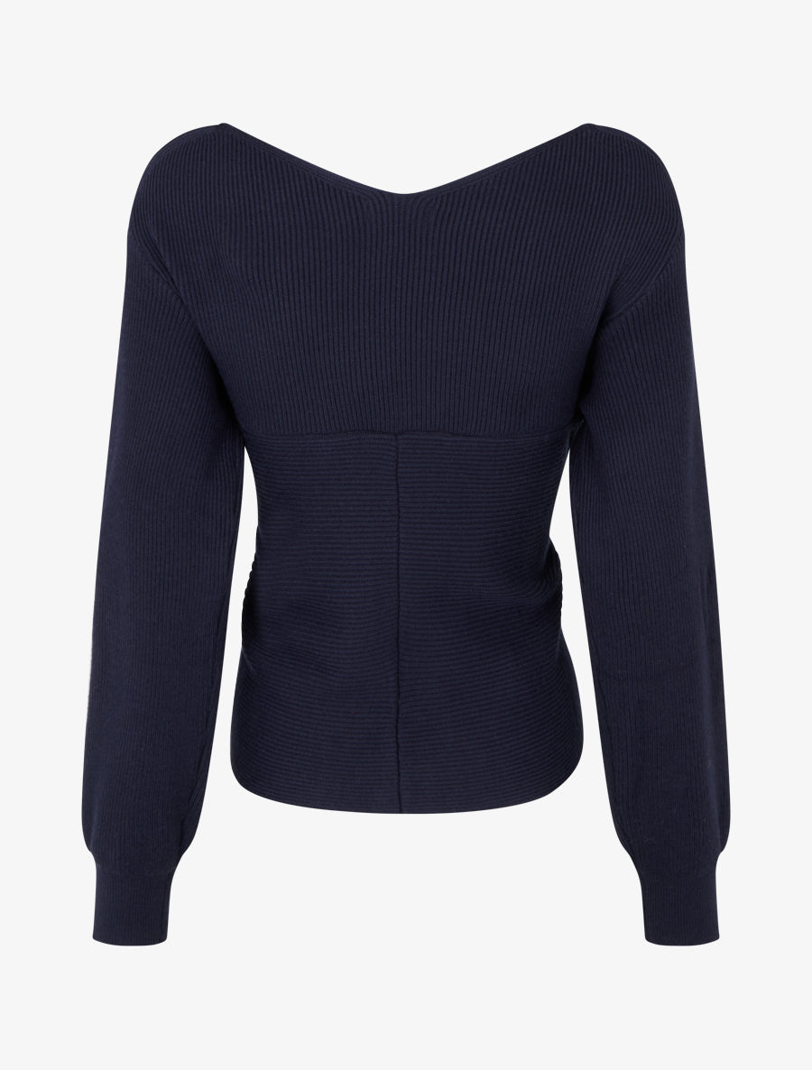 Rippenpullover mit Wickelausschnitt - Marine