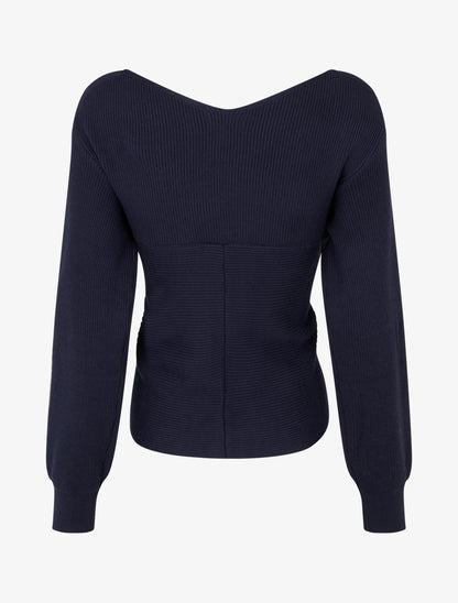 Rippenpullover mit Wickelausschnitt - Marine
