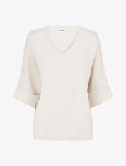 Pull uni à boutons décoratifs - Blanc - 1