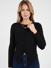 Asymmetrischer Pullover mit Schmuckeinsatz M - Schwarz