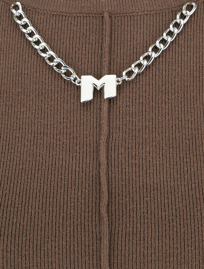 Pull asymétrique à empiècement bijou M - Marron - 3