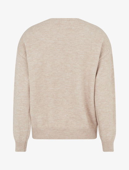 Pull droit à fleurs brodées - Beige - 2