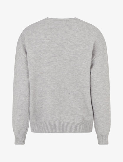 Pull droit à fleurs brodées - Gris clair - 2