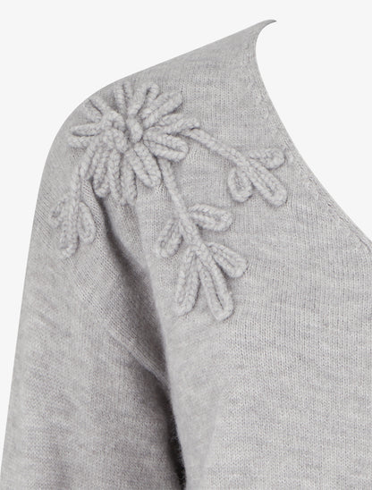 Pull droit à fleurs brodées - Gris clair - 3