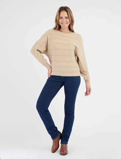 Einfarbiger Pullover mit Rundhalsausschnitt - Kamel