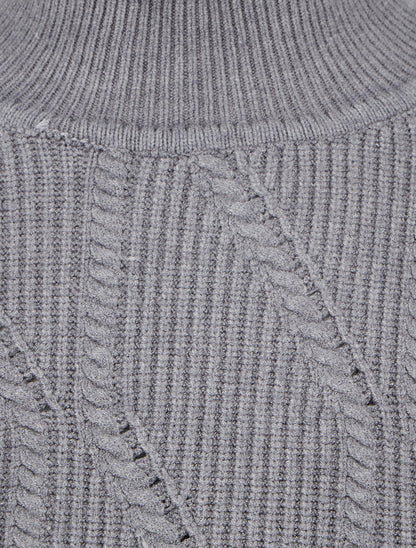 Pull uni à col montant - Gris - 3