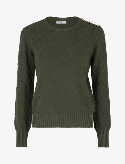 Pull droit en maille fantaisie - Kaki - 1