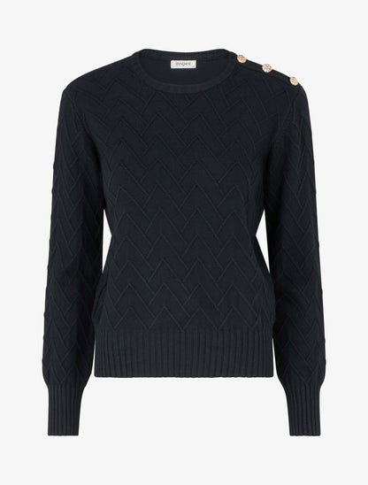 Pull droit en maille fantaisie - Noir - 1