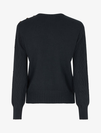 Pull droit en maille fantaisie - Noir - 2