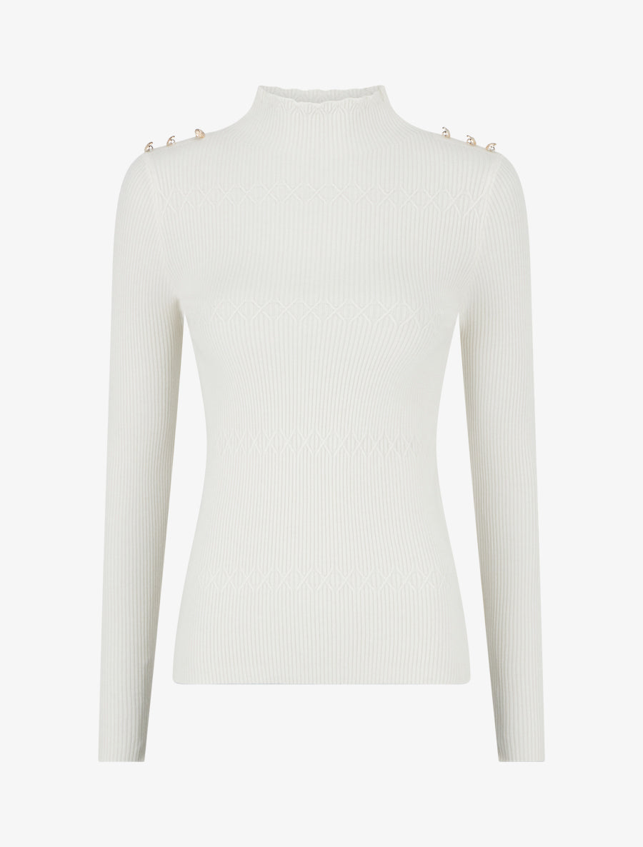 Pull côtelé à boutons décoratifs - Crème - 1