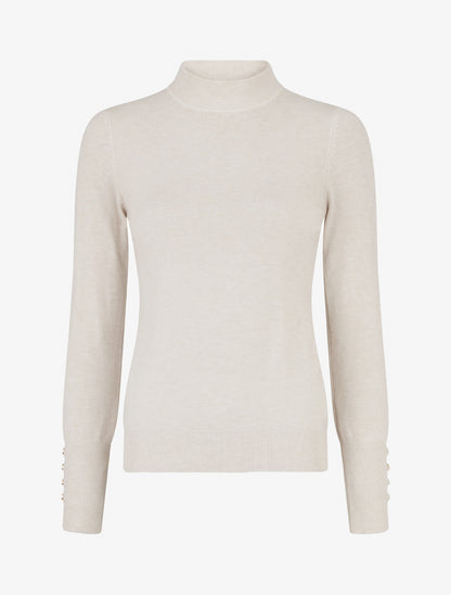 Pull fin uni à col montant - Beige - 1