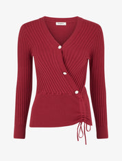 Pull à col V et boutons décoratifs strassés - Bordeaux - 1